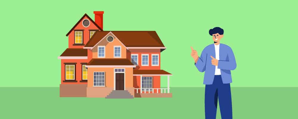 Man pointing to his home