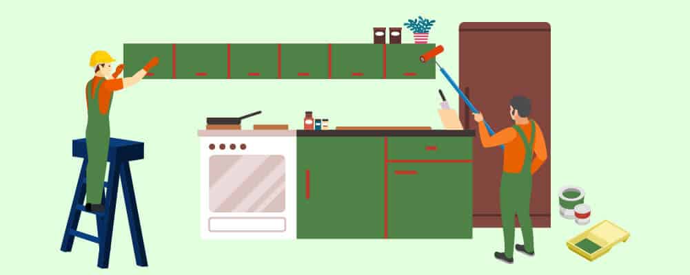 A finished painted kitchen cabinets